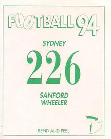 1994 Select AFL Stickers #226 Sanford Wheeler Back